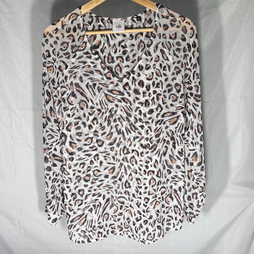 CAbi Women’s Leopard Pattern Blouse, S – White, Black & Brown, Lined, Versatile